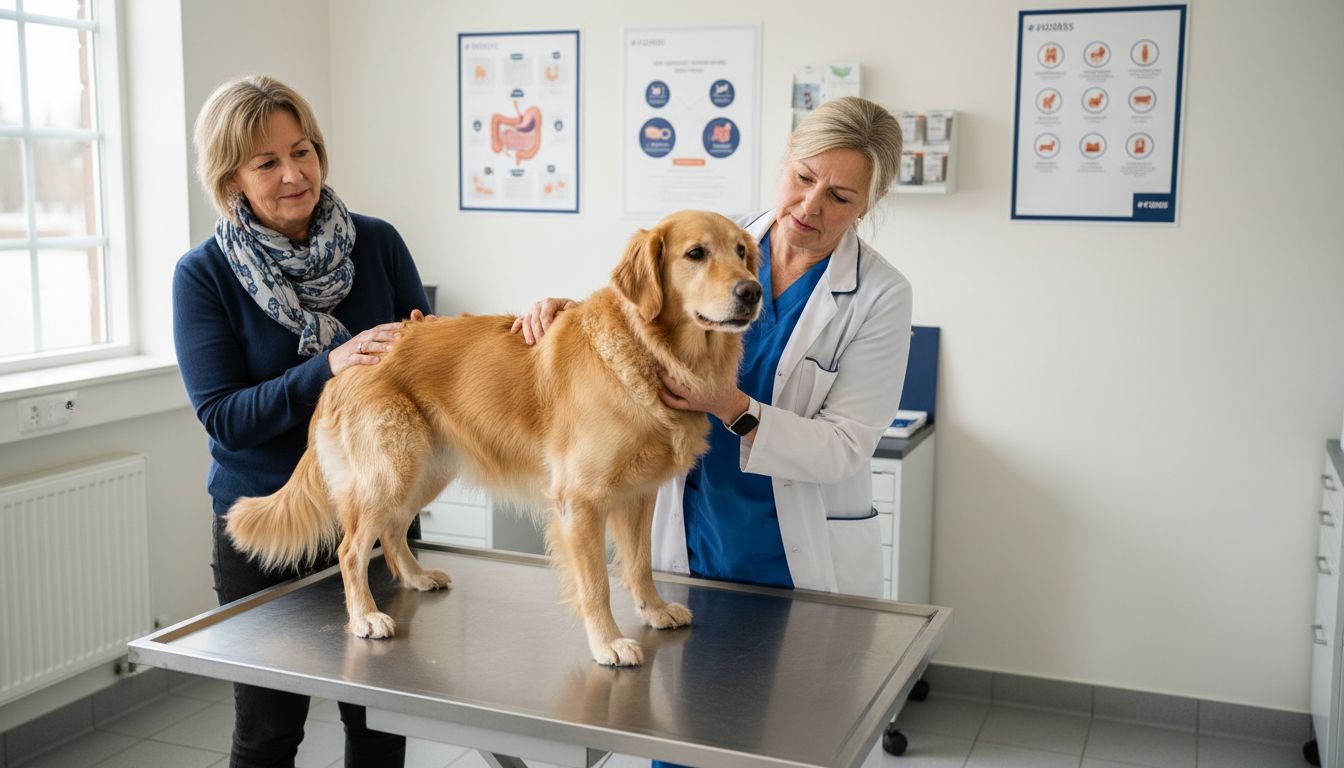 veterinær sjekker hund