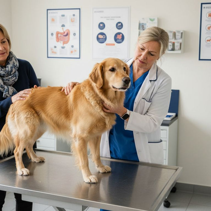 veterinær sjekker hund