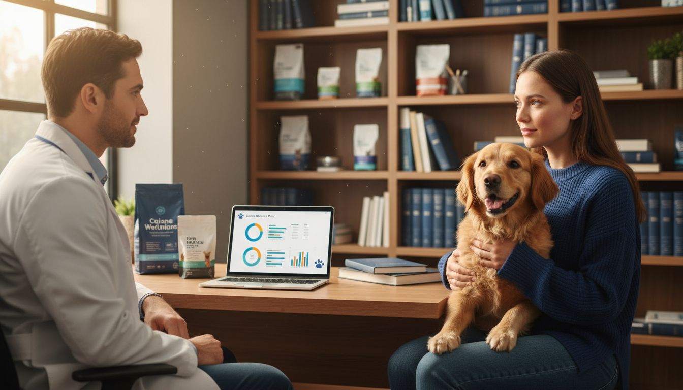 Dog owner and nutritionist in consultation