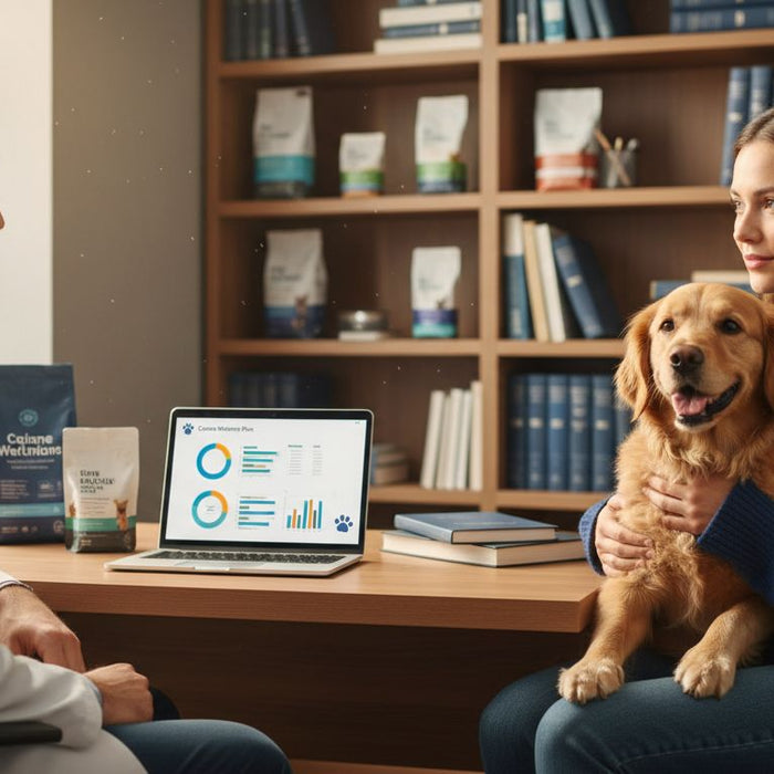 Dog owner and nutritionist in consultation