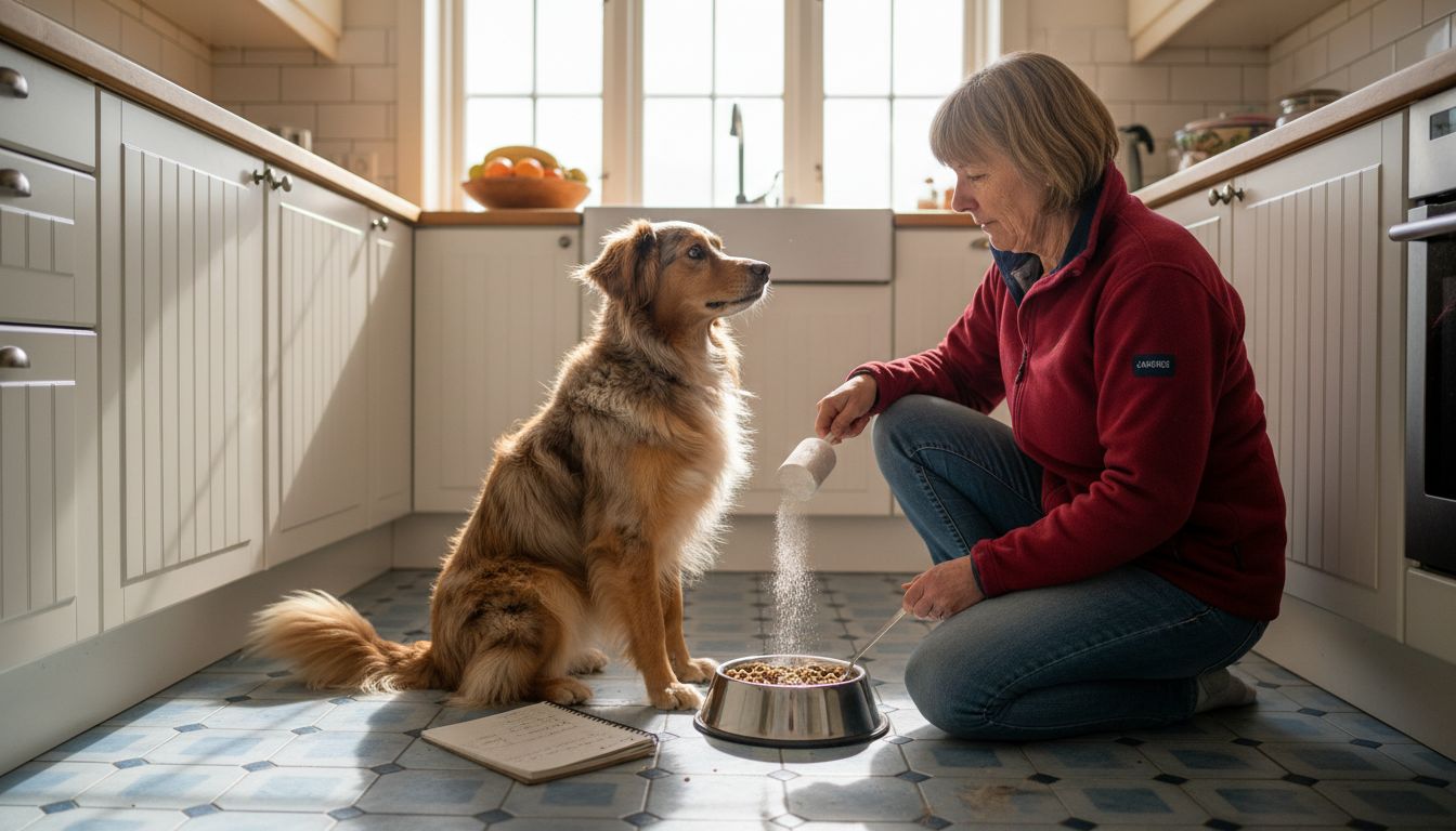 Dog owner adds supplement to dog's food