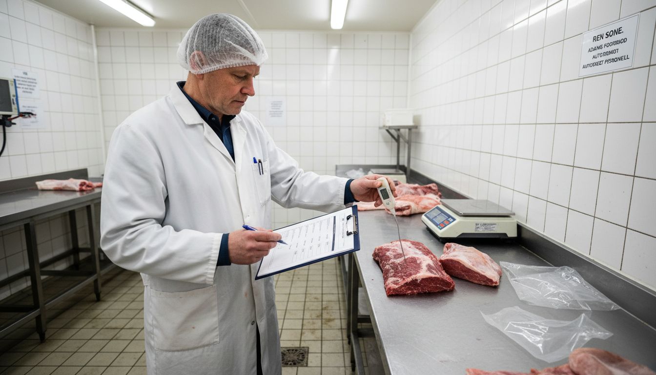 En kvalitetskontrollør går nøye gjennom ingrediensene i hundematen.