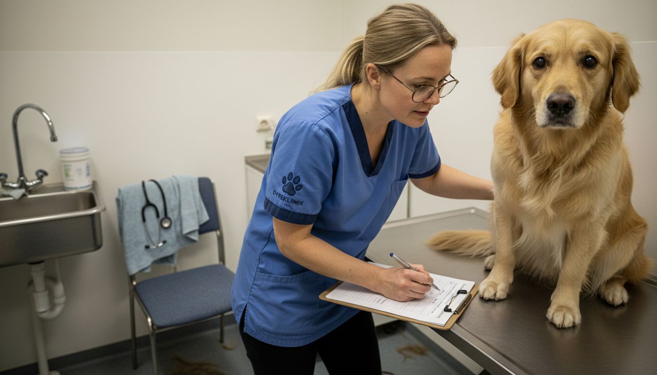 En veterinær undersøker om hunden kan ha glutenintoleranse.