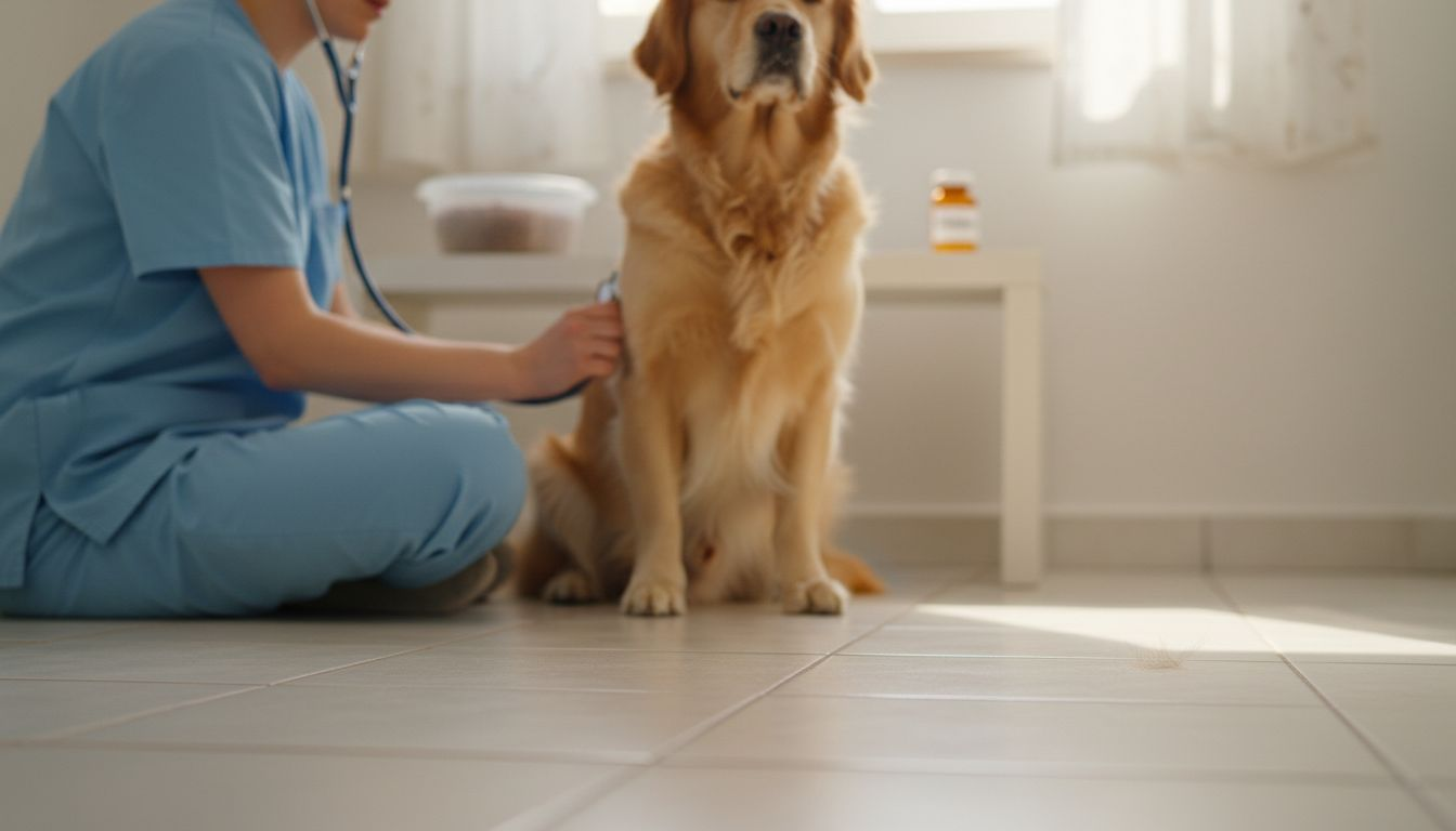 En hund blir undersøkt av veterinæren på klinikken.