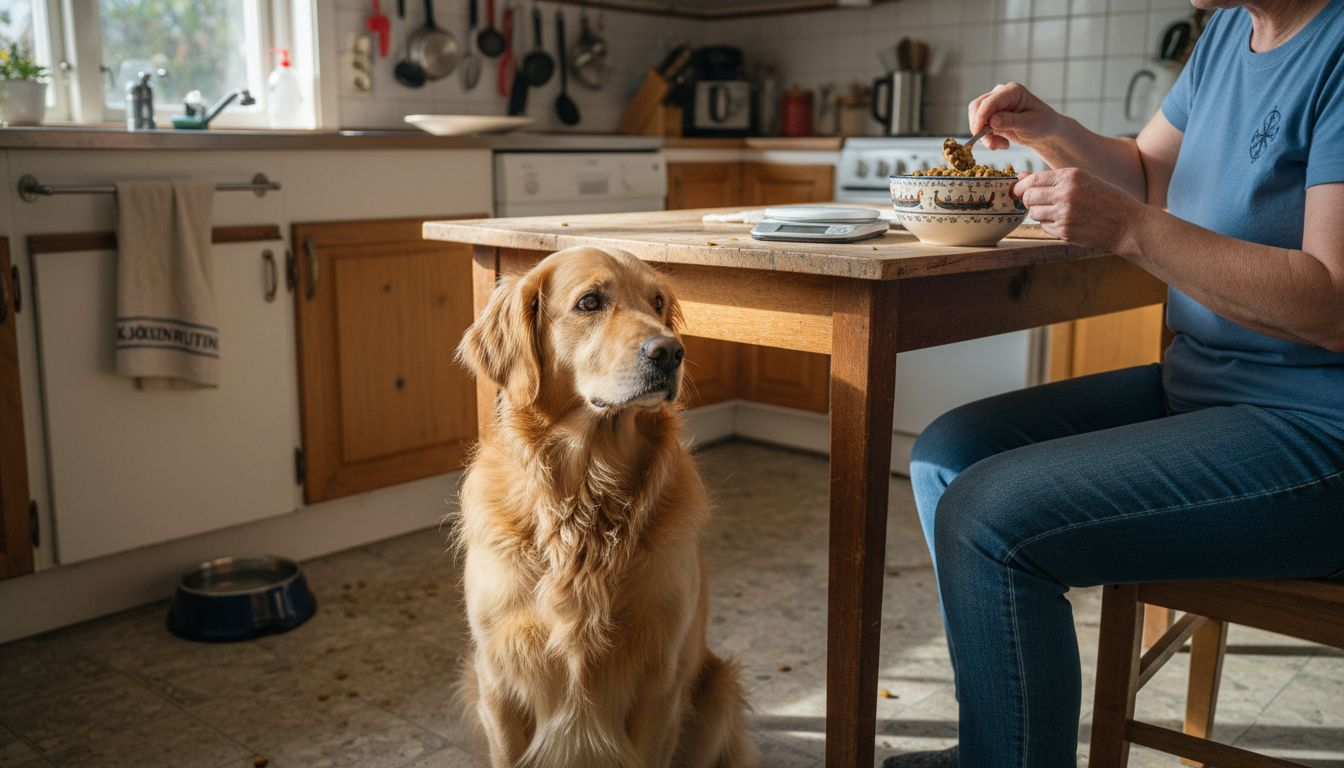 Hund som venter tålmodig på at allergivennlig mat skal bli ferdig
