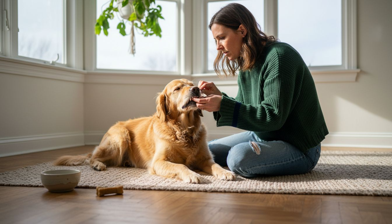 Hunden får sjekket tennene sine hjemme