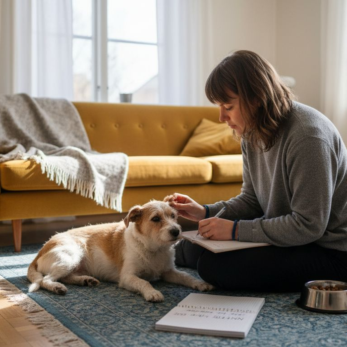 Eieren følger med på terrieren for å se om den viser tegn til allergi.