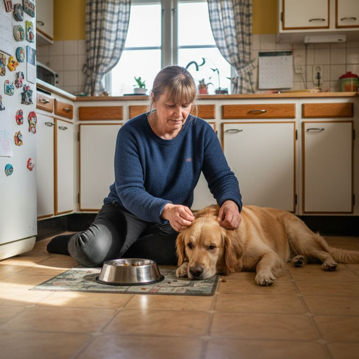 Hundeeier undersøker om retrieveren har matallergier eller reagerer på enkelte typer fôr.