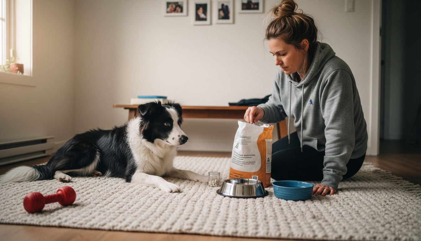 Hunden får maten sin hjemme hos eieren.