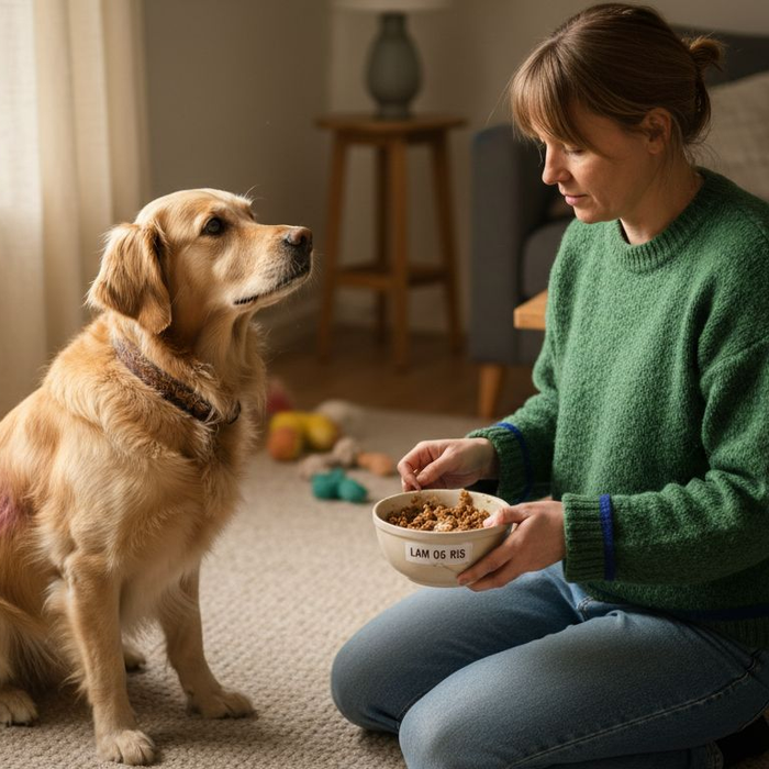 Hund med allergi får spesialfôr basert på én type protein.