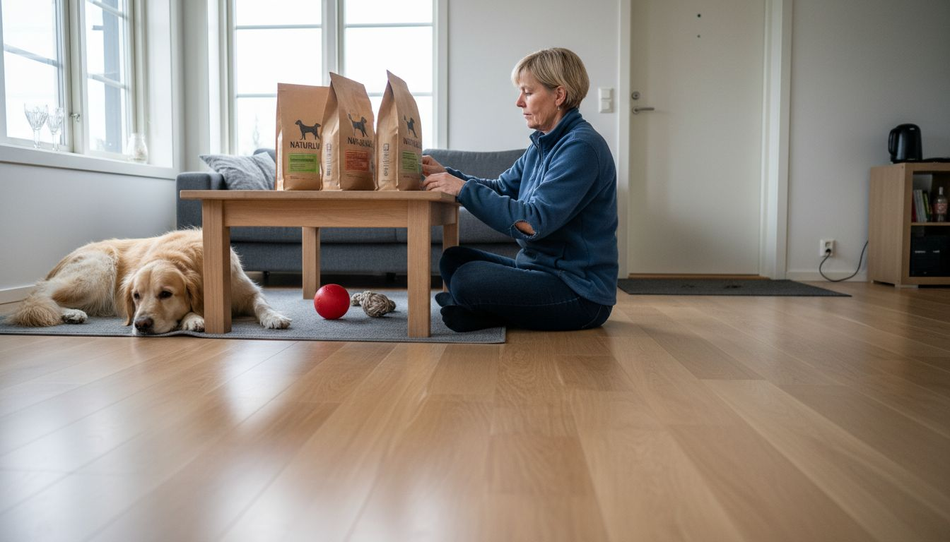 Hund og eier tester ut hundemat hjemme