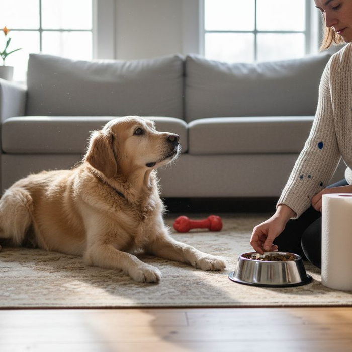 Hjemme får den gamle hunden eget spesialfôr tilpasset alderen.