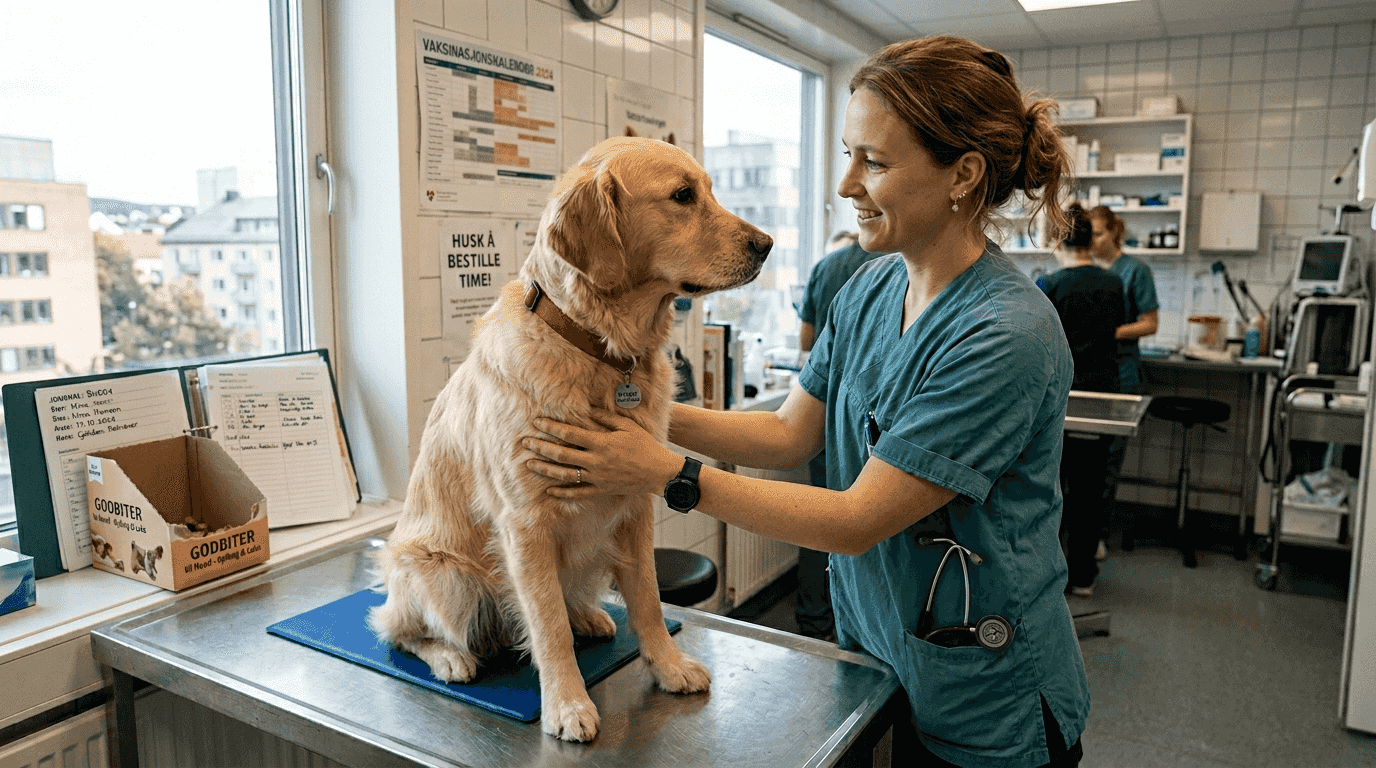 En veterinær undersøker en golden retriever for allergier.