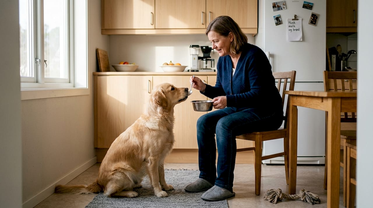 Hunden får et nøye tilpasset fôr for å teste hvilke matvarer den tåler.