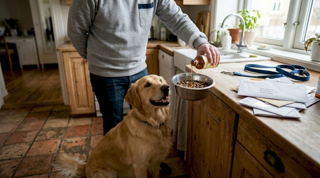 Eieren heller omega-3-olje over hundematen.