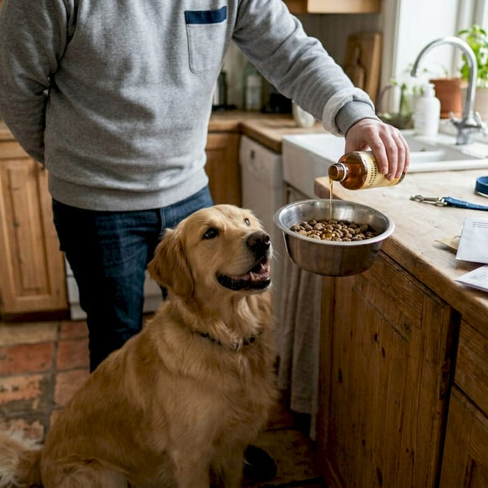 Eieren heller omega-3-olje over hundematen.