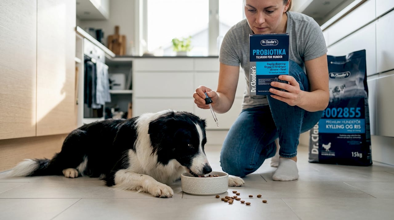 Hunden får spesialfôr for å støtte fordøyelsen