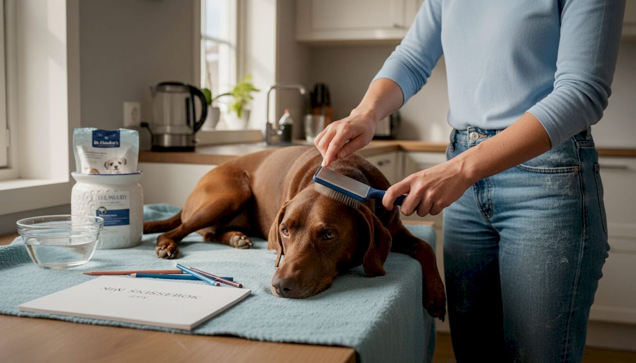 Børst hunden i stua, og legg gjerne litt ekstra vekt på hudpleie og omsorg underveis.