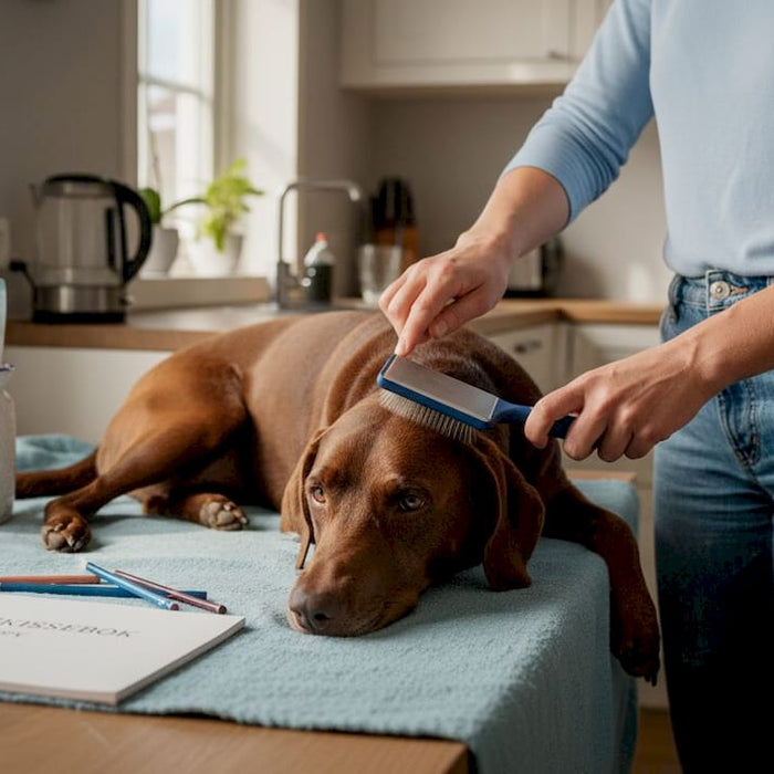 Børst hunden i stua, og legg gjerne litt ekstra vekt på hudpleie og omsorg underveis.