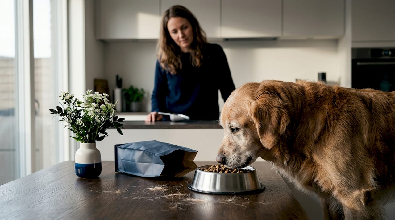 Golden retrieveren koser seg med allergivennlig hundefôr