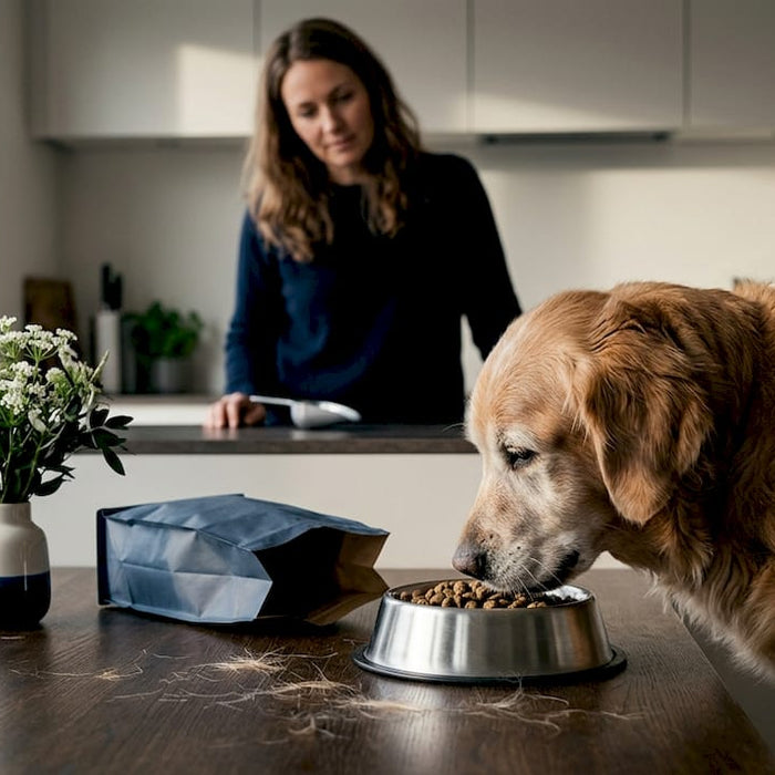 Golden retrieveren koser seg med allergivennlig hundefôr