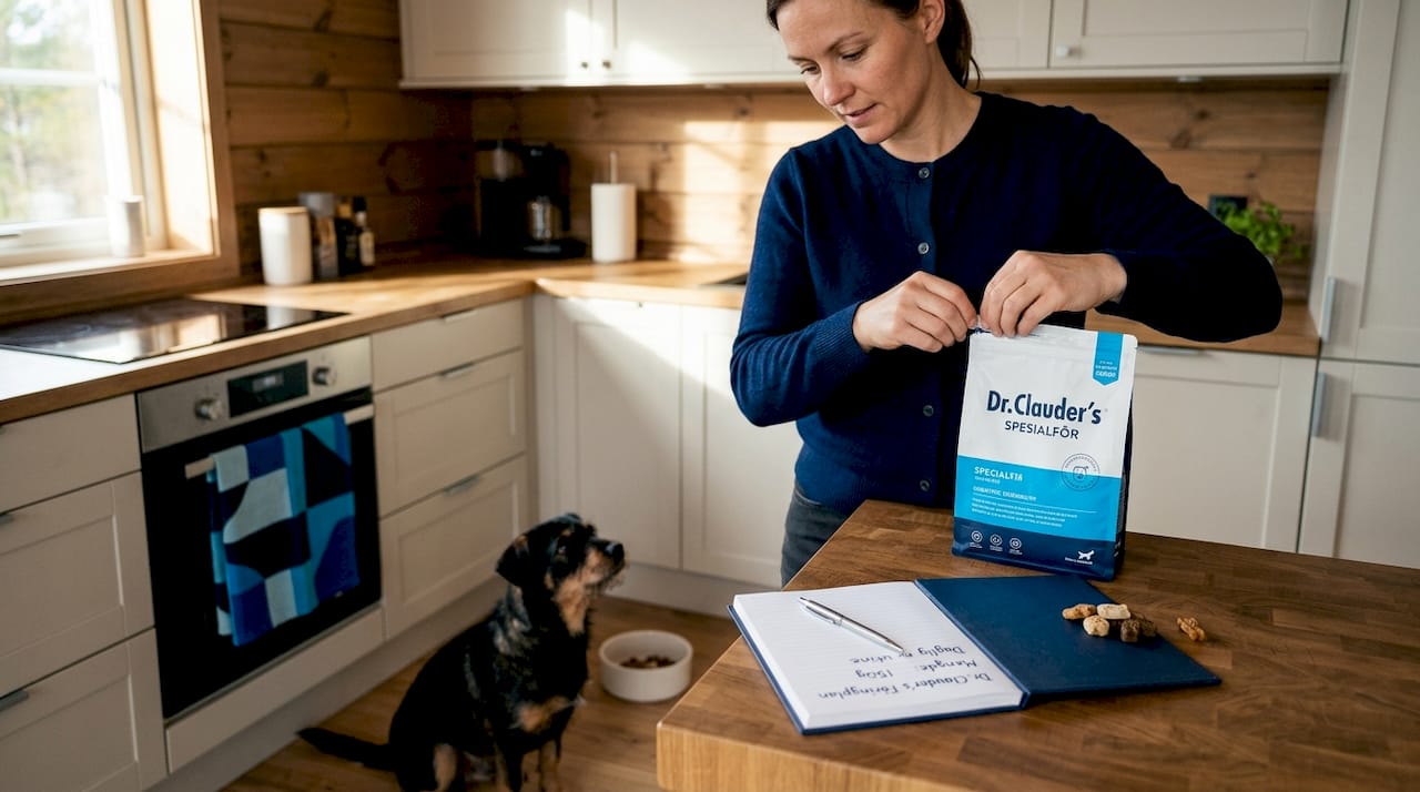 En kvinne lager nytt spesialfôr til hunden sin