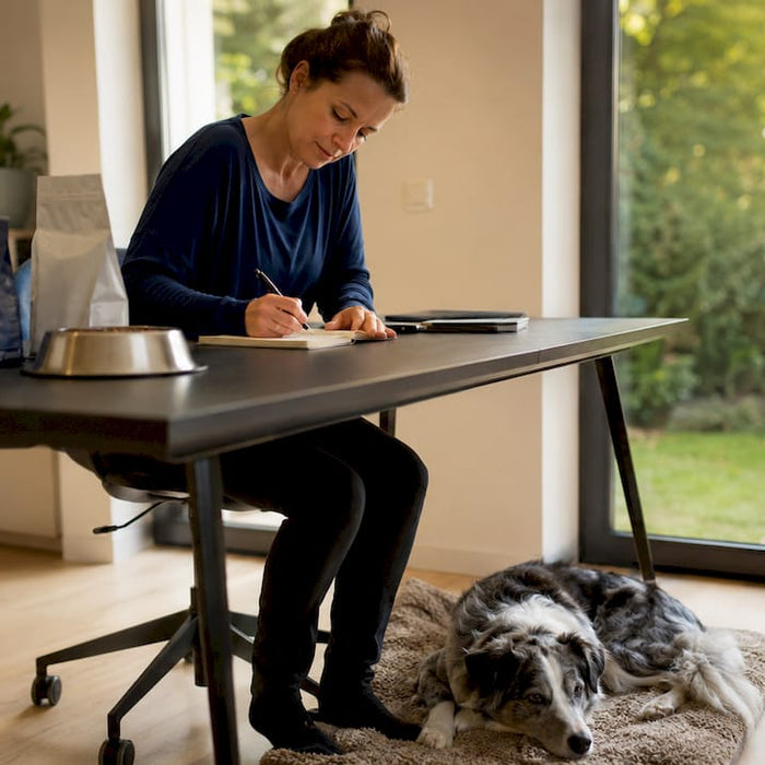 Hundeeieren skriver ned en matplan for hunden sin