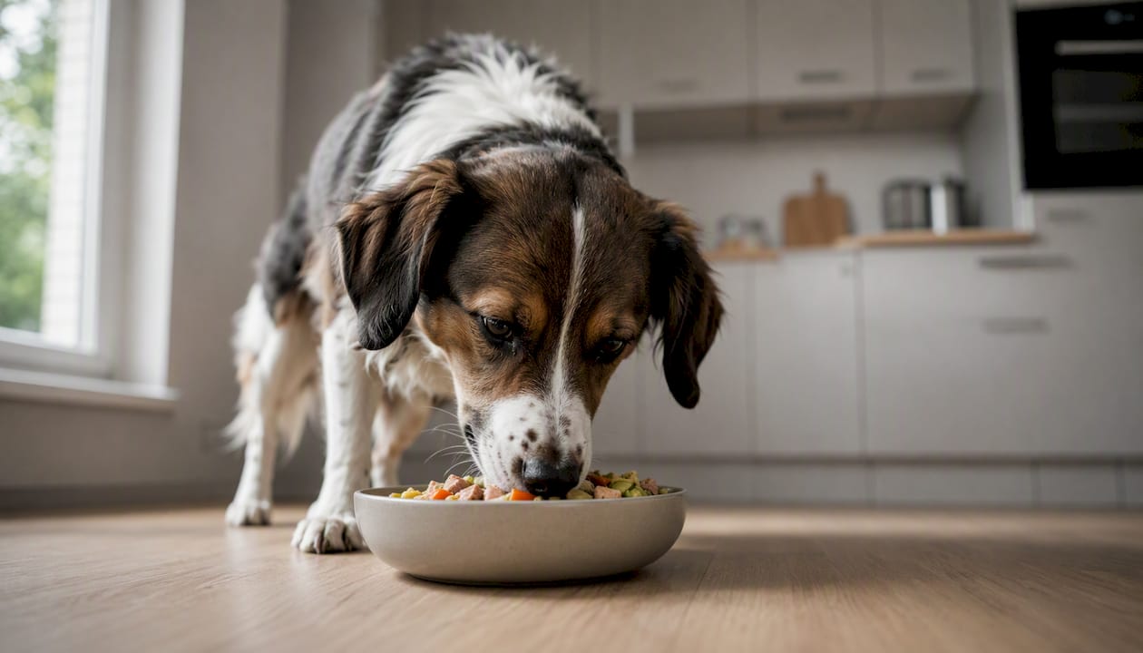 Hund som får hjemmelaget, allergivennlig mat