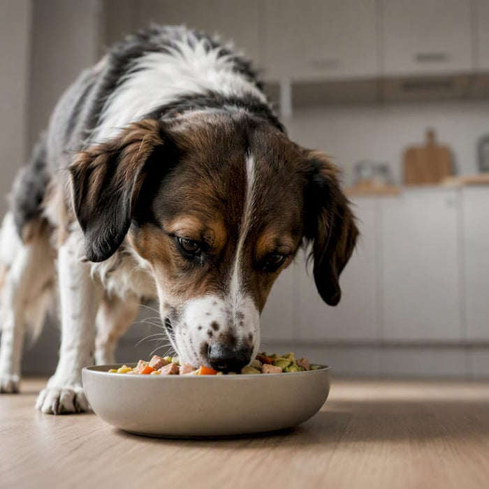 Hund som får hjemmelaget, allergivennlig mat