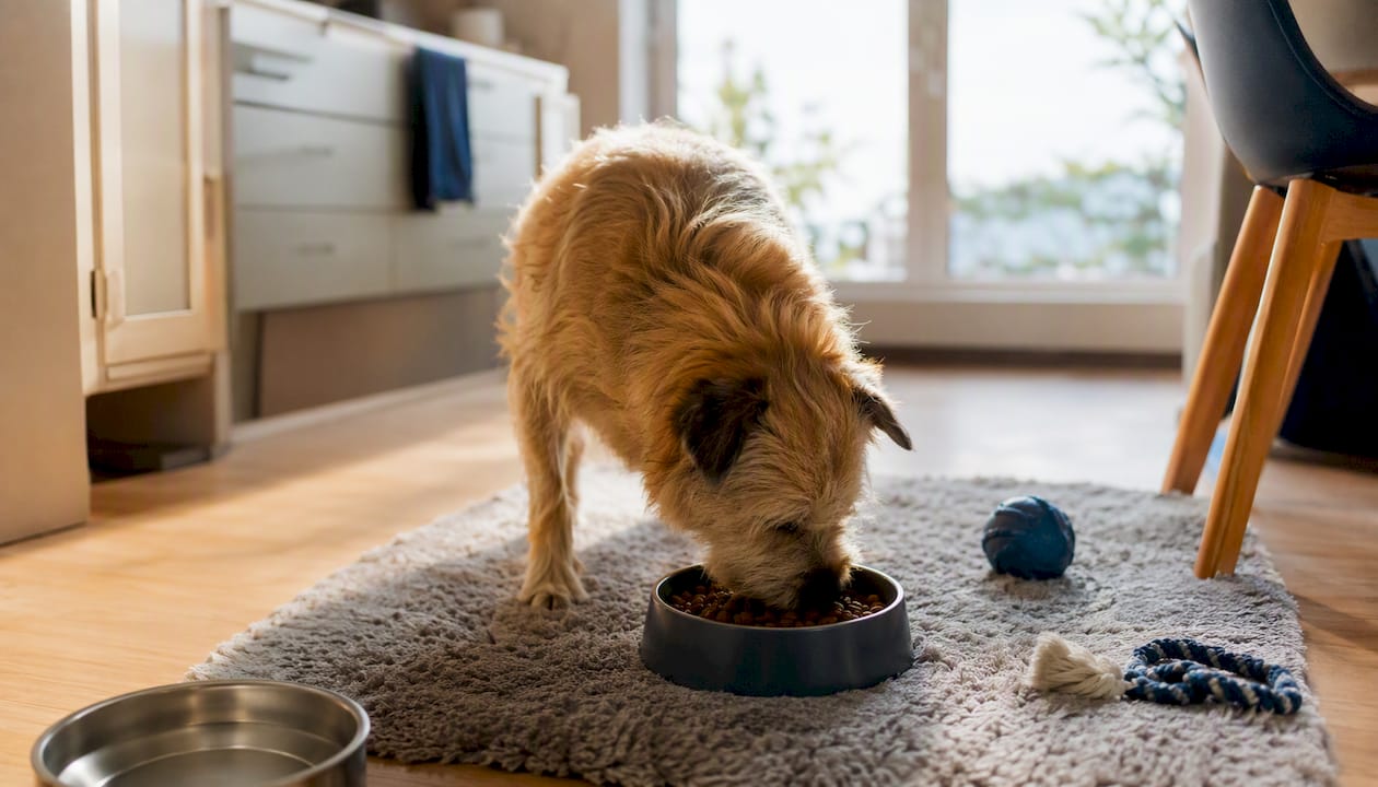 Hund som spiser allergivennlig hundemat