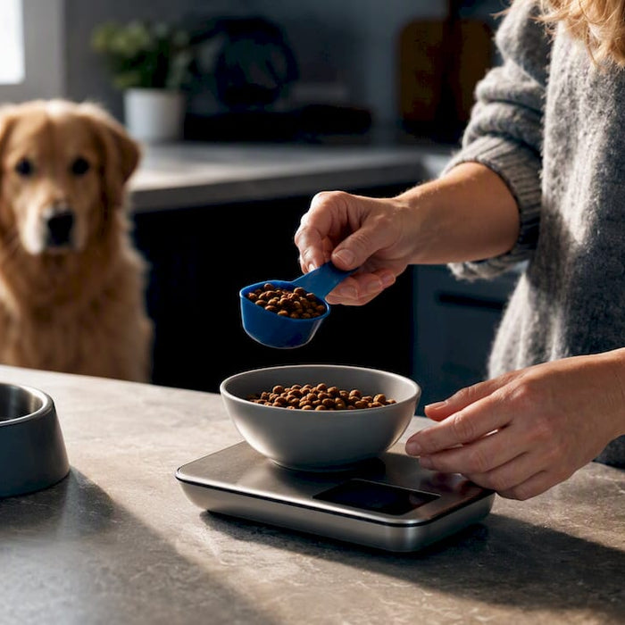 Hundeeier sørger for å veie opp riktig fôrmengde