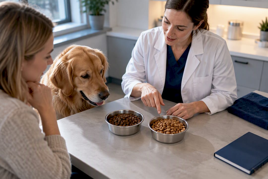 Veterinær analyserer prøver av hundefôr