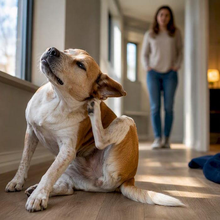 Hund som klør seg på halsen