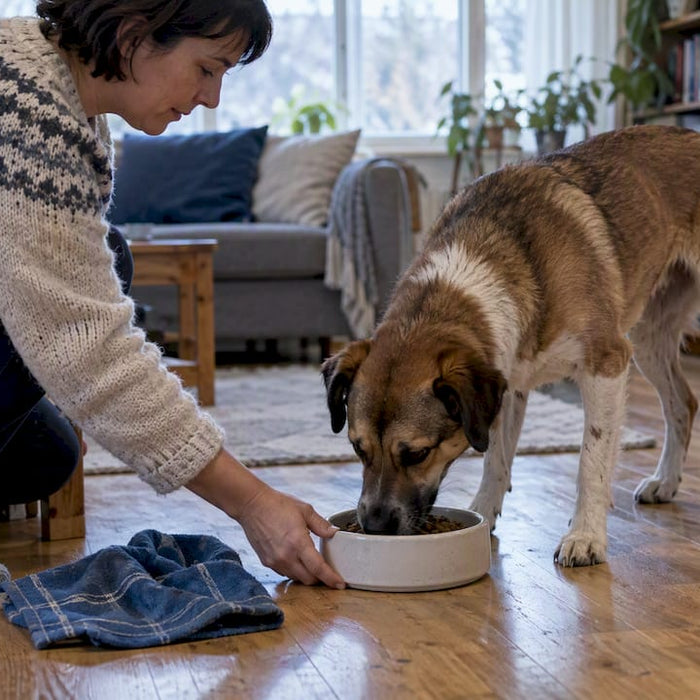 Hund spiser et tilpasset måltid hjemme