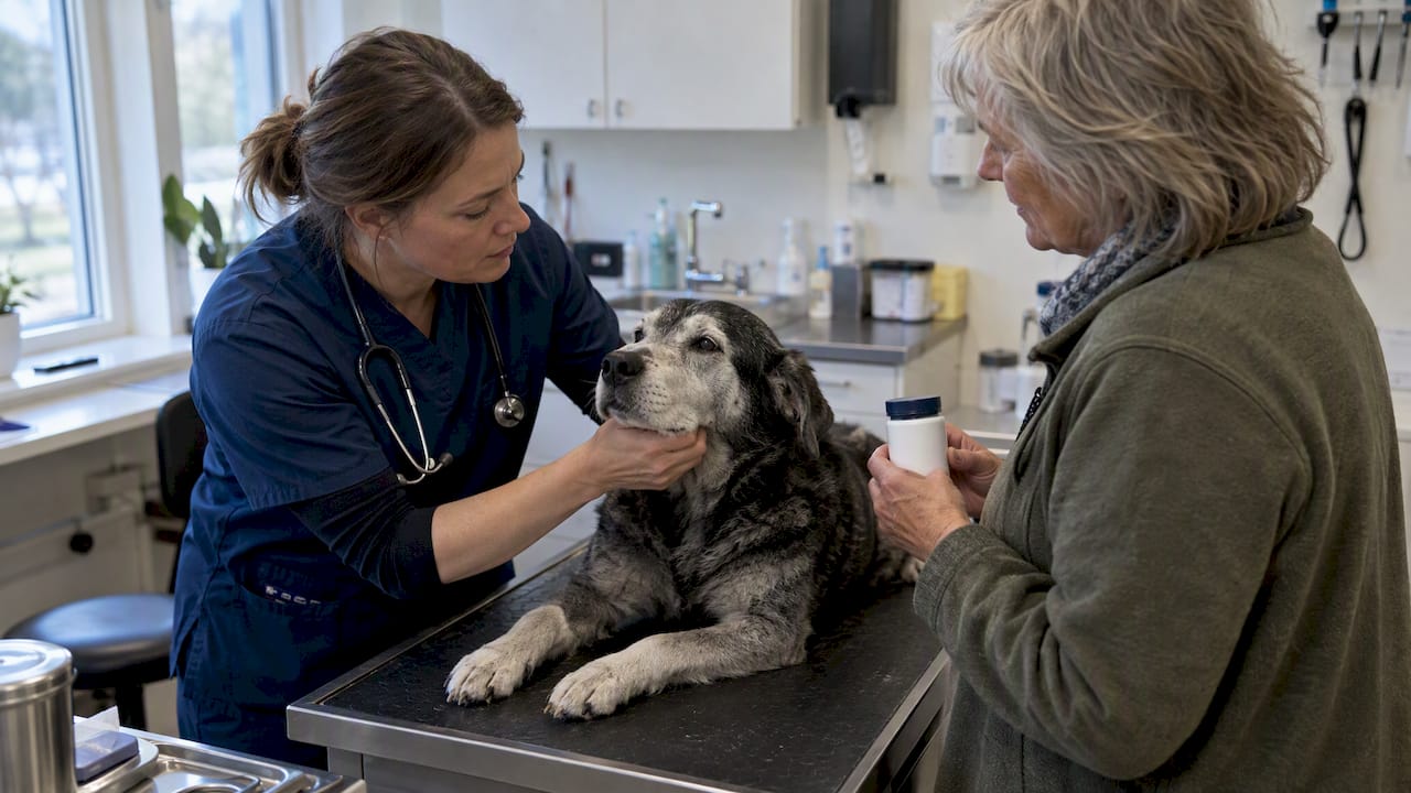 Veterinæren vurderer tilskudd til eldre hunder