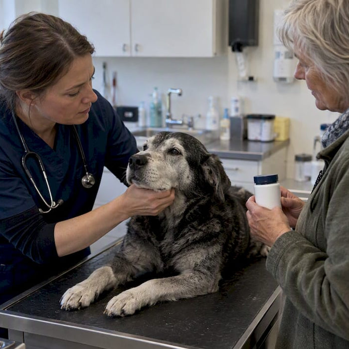 Veterinæren vurderer tilskudd til eldre hunder